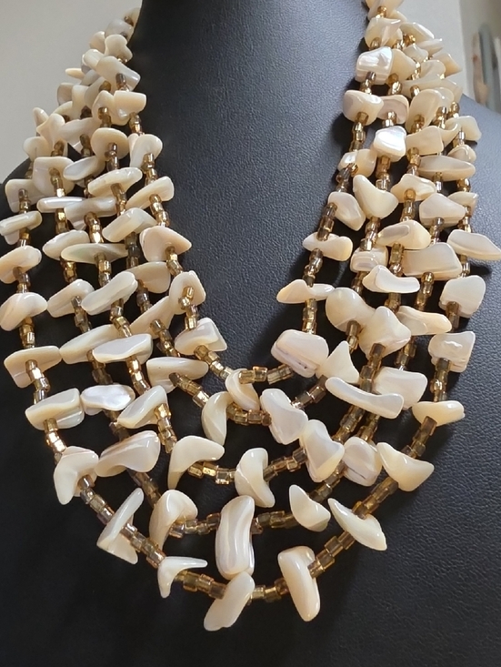 Jewelry - Vintage Japan Mother Of Pearl 5 Strand Tiered Statement Necklace